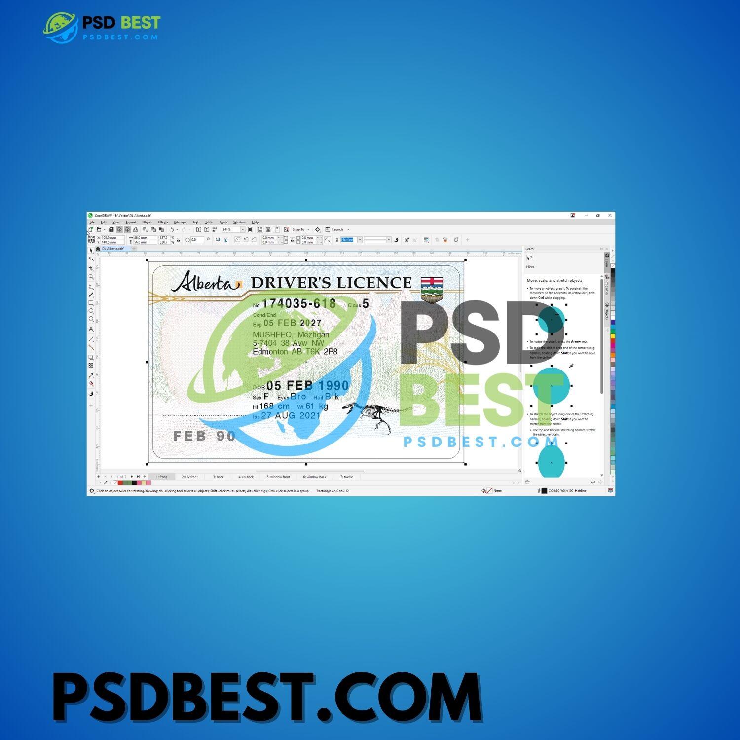Canada Alberta Driving License Front+Back with UV Included HQ CorelDraw CDR Files - Image 7