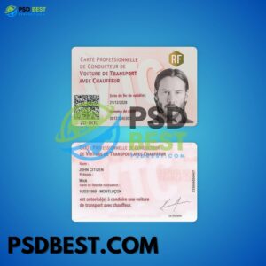 France CARTE PROFESSIONNELLE DE CONDUCTEUR DE VTC Card Front+Back PSD Templates