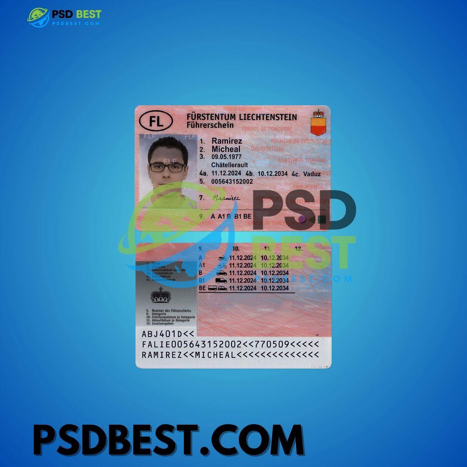 Liechtenstein Driver License PSD Templates V1