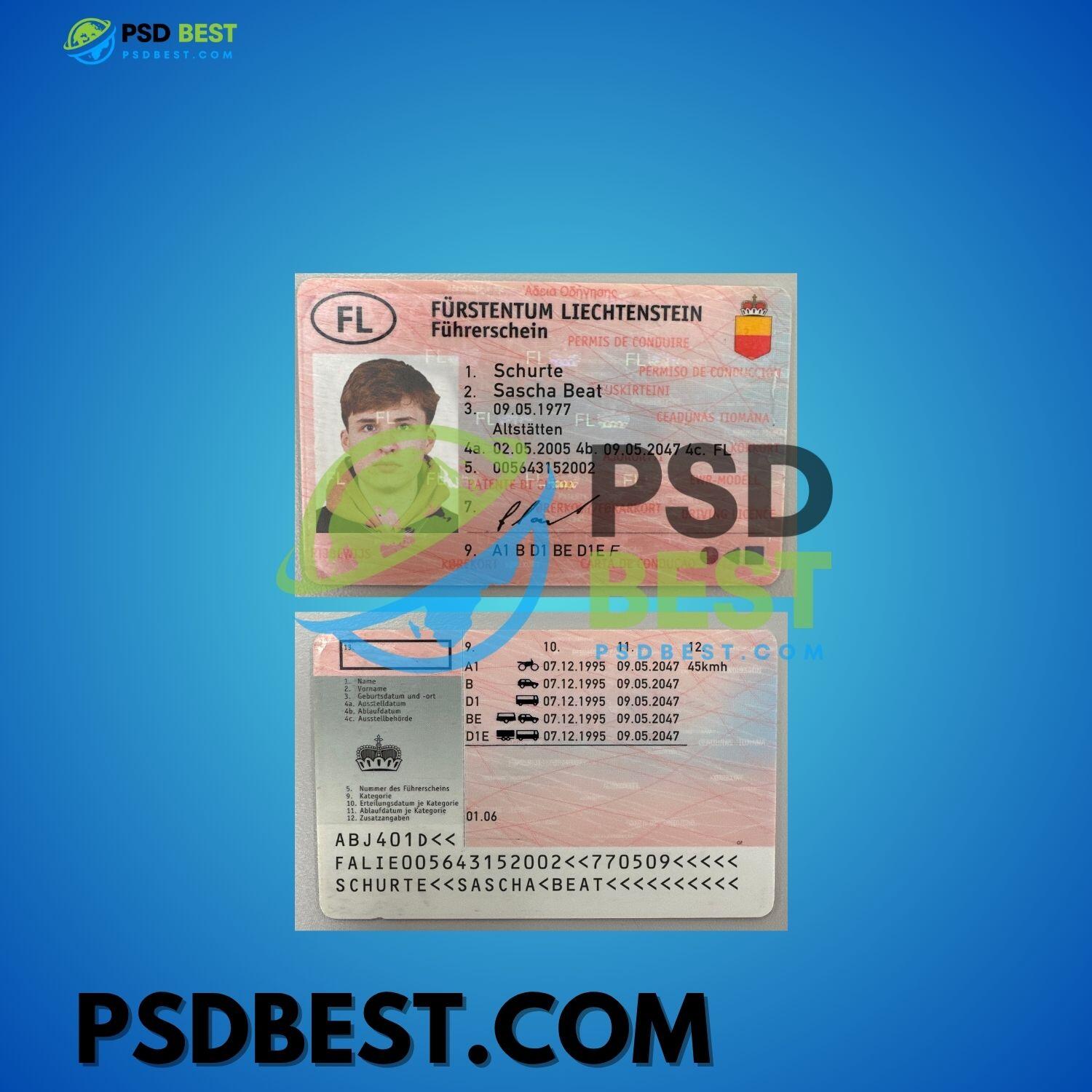 Liechtenstein Driver License PSD Templates V2