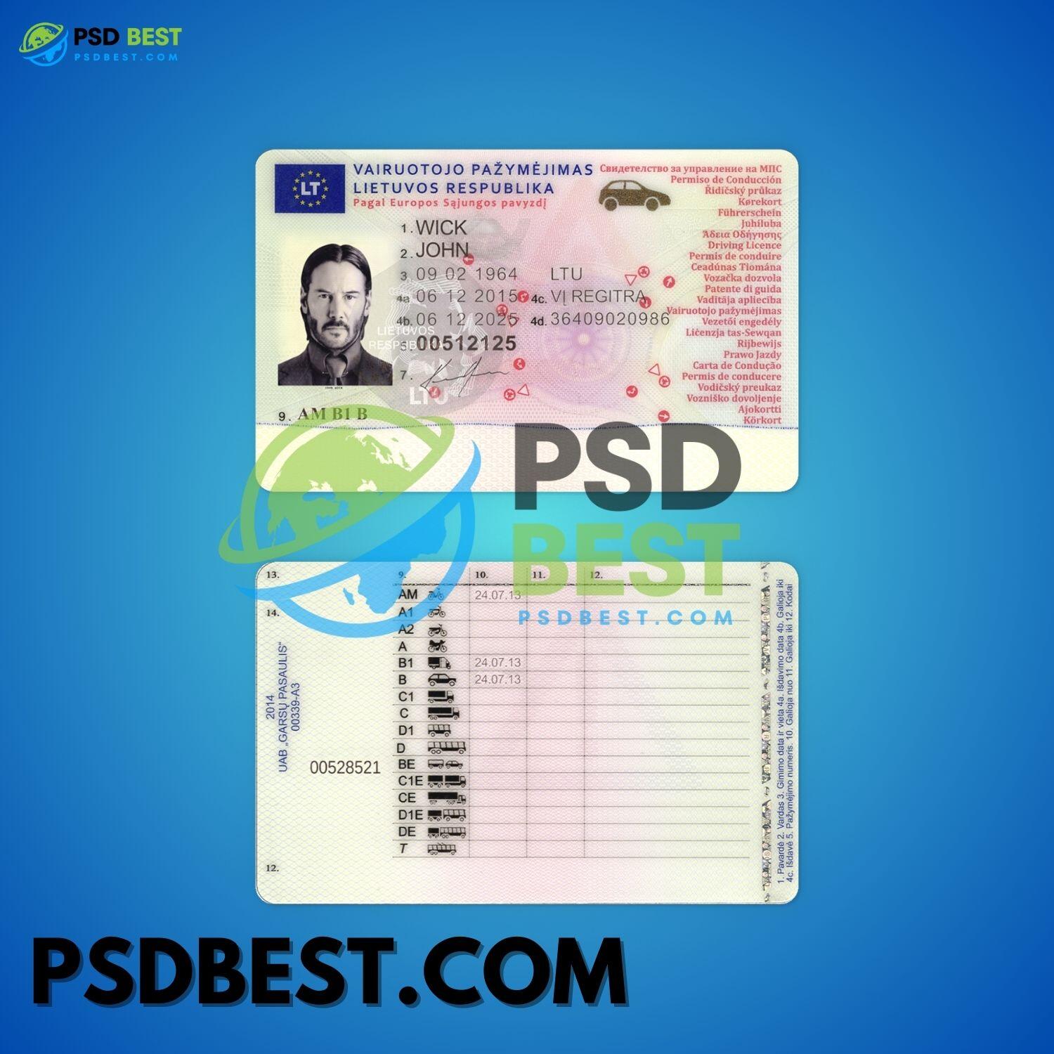 Lithuania Driving License Fully Editable PSD Template V2