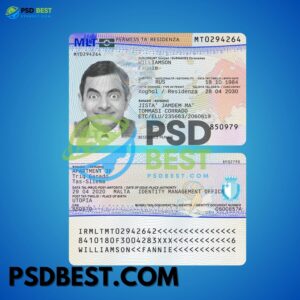 Malta Fake Residence Permit Card Template in PSD Format