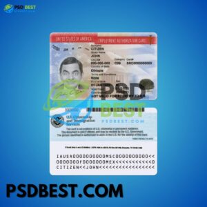 USA Employment Authorization (Work Permit) Fake ID Card Fully Editable PSD Template V1