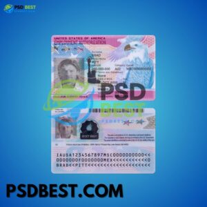 USA Employment Authorization (Work Permit) Fake ID Card Fully Editable PSD Template V2